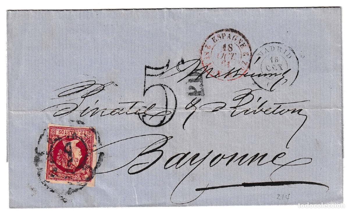 Sellos: 1861. Envuelta de Madrid a Bayonne