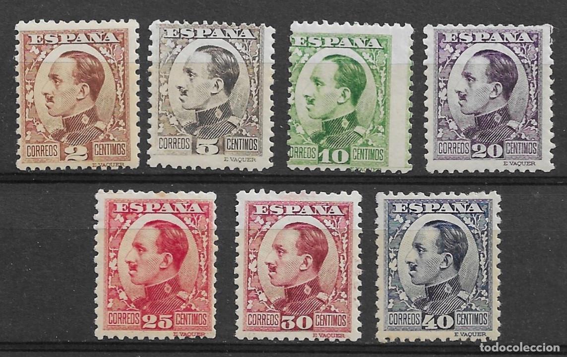 Sellos: 1930-31. N&ordm;490/2, 494/6 y 497A. Siete valores Alfonso XIII tipo Vaquer de perfil.