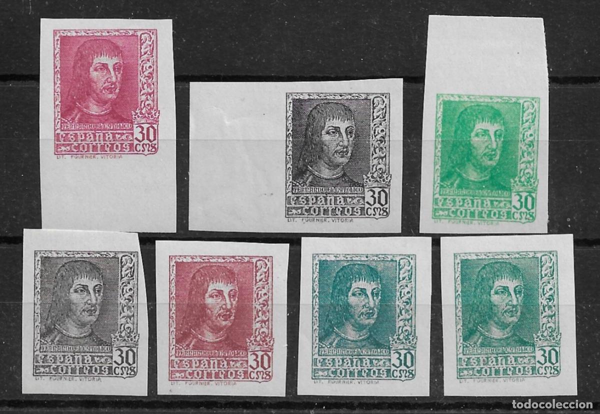 Sellos: 1938. Fernando el Cat&oacute;lico. Variantes &rdquo;30 CMS&rdquo;. 7 Cambios de color Sin Dentar.