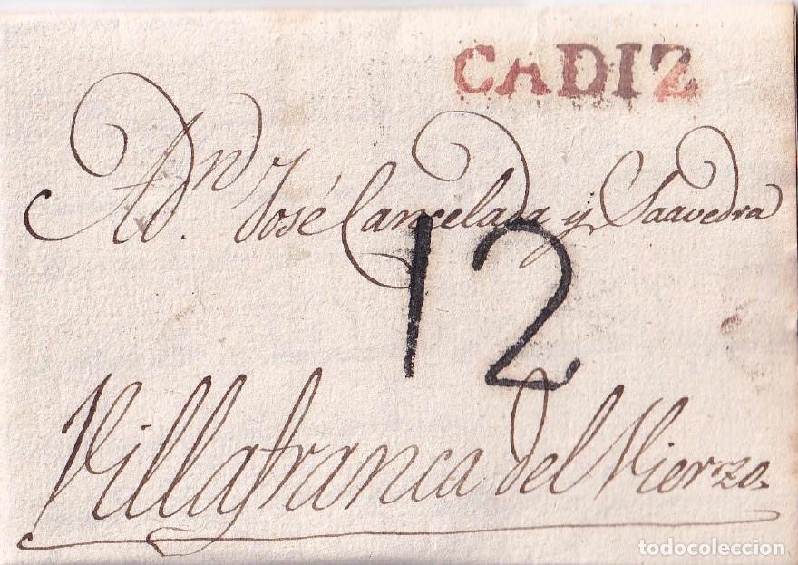 Sellos: 1820. Carta de C&aacute;diz a Vilafranca del Bierzo