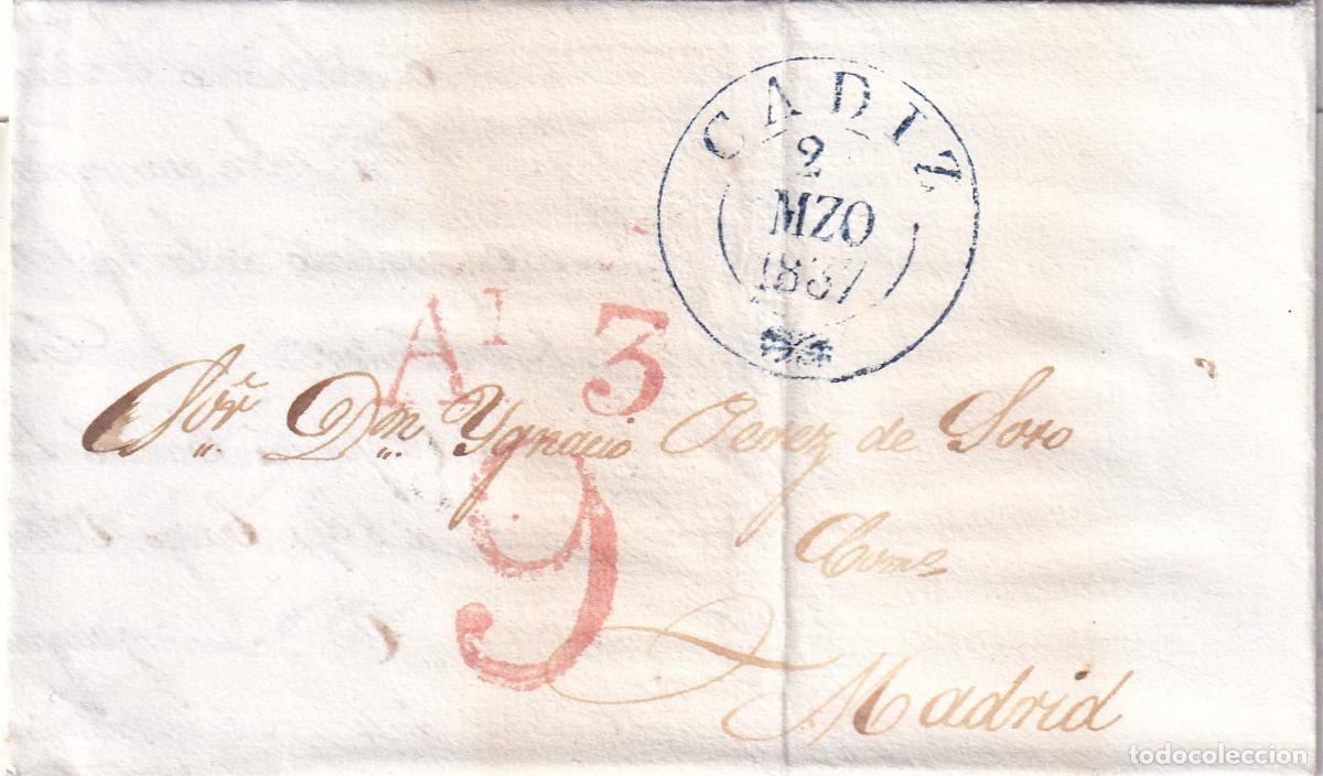 Sellos: 1837. Carta de C&aacute;diz a Madrid