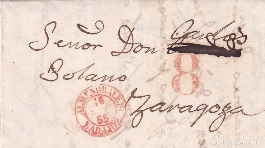 Sellos: 1855. Carta de Almendralejo (Badajoz) a Zaragoza