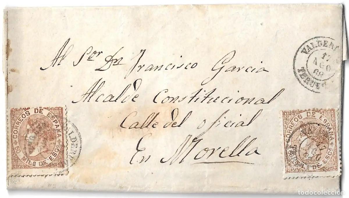 Sellos: 1868. Carta doble porte de Valderrobles (Teruel) a Morella.
