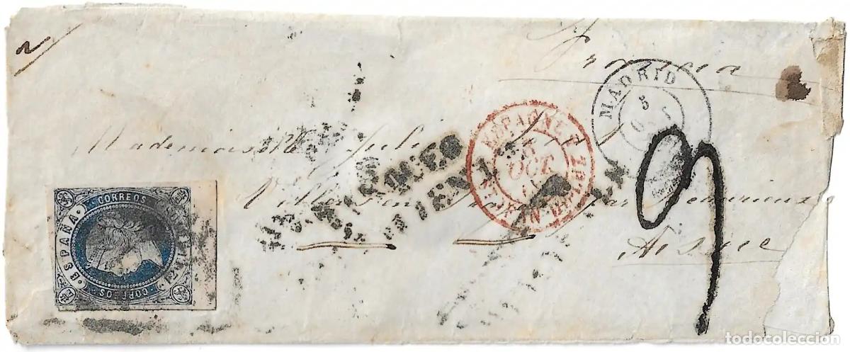 Sellos: 1862. Franqueo Insuficiente de Madrid a Beaurieux (Aisne-Francia).