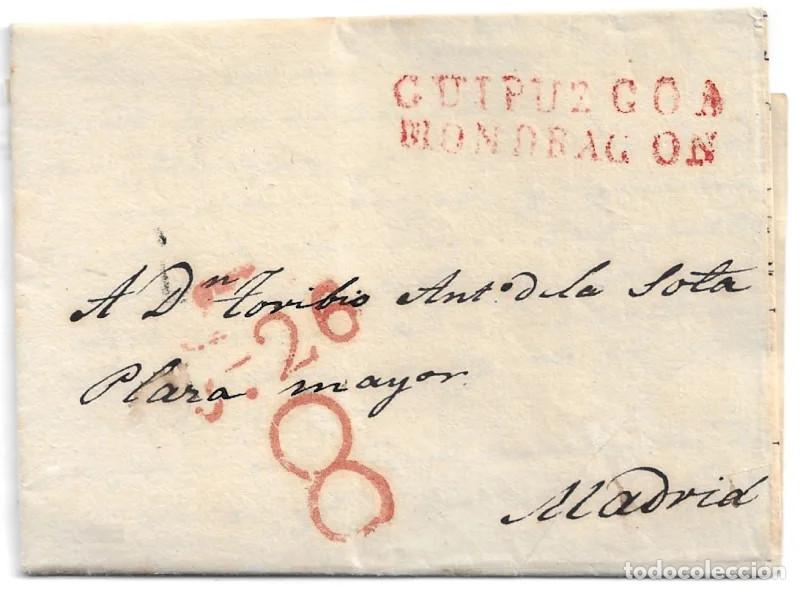 Sellos: 1832. Carta de Vergara a Madrid. Marca MONDRAGON
