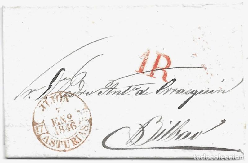Sellos: 1846. Carta de Gij&oacute;n a Bilbao.