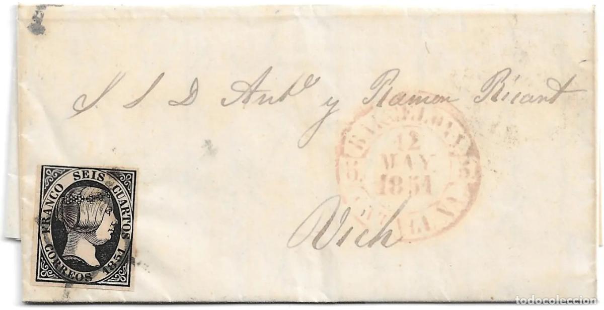 Sellos: 1851. Carta de Barcelona a Vich