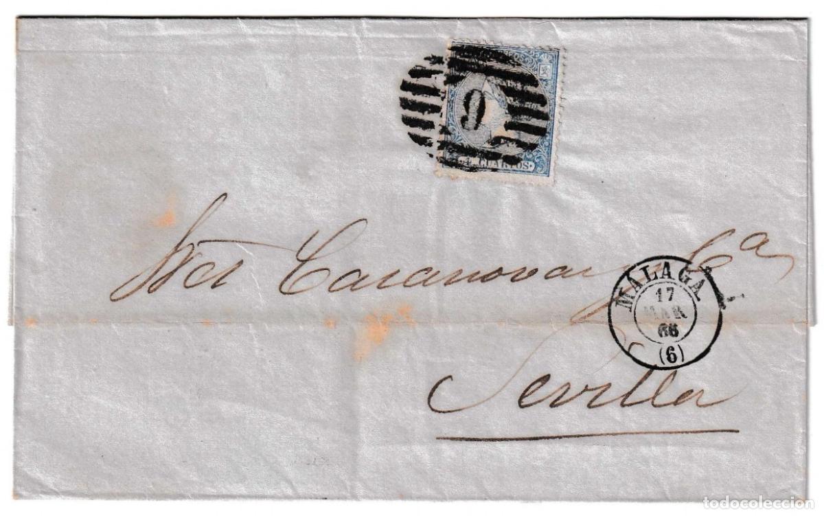Sellos: 1866. Envuelta de M&aacute;laga a Sevilla
