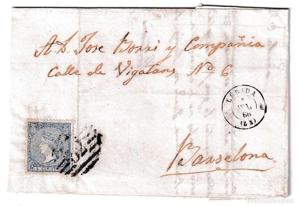 Sellos: 1866. Carta de L&eacute;rida a Barcelona