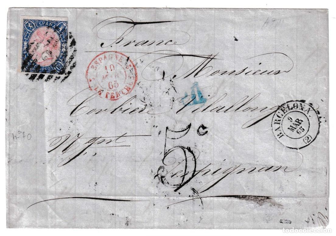 Sellos: 1865. Envuelta de Barcelona a Perpignan