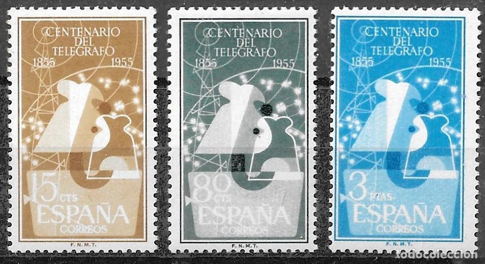 Sellos: 1955. I Centenario del Telegrafo. N&ordm;1180-1182 Edifil. Sin Fijasello