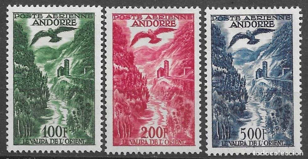 Sellos: 1955. Andorra Francesa. Correo Aerero. N&ordm;2-4 Yvert. Lujo. Con Fijasello