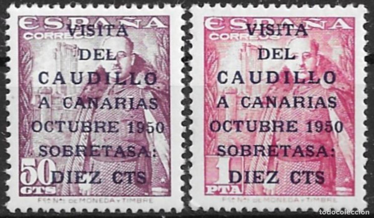 Sellos: 1950. N&ordm;1083A-1083B Edifil. Primera Tirada. Visita Caudillo a Canarias. Sin Fijasello.