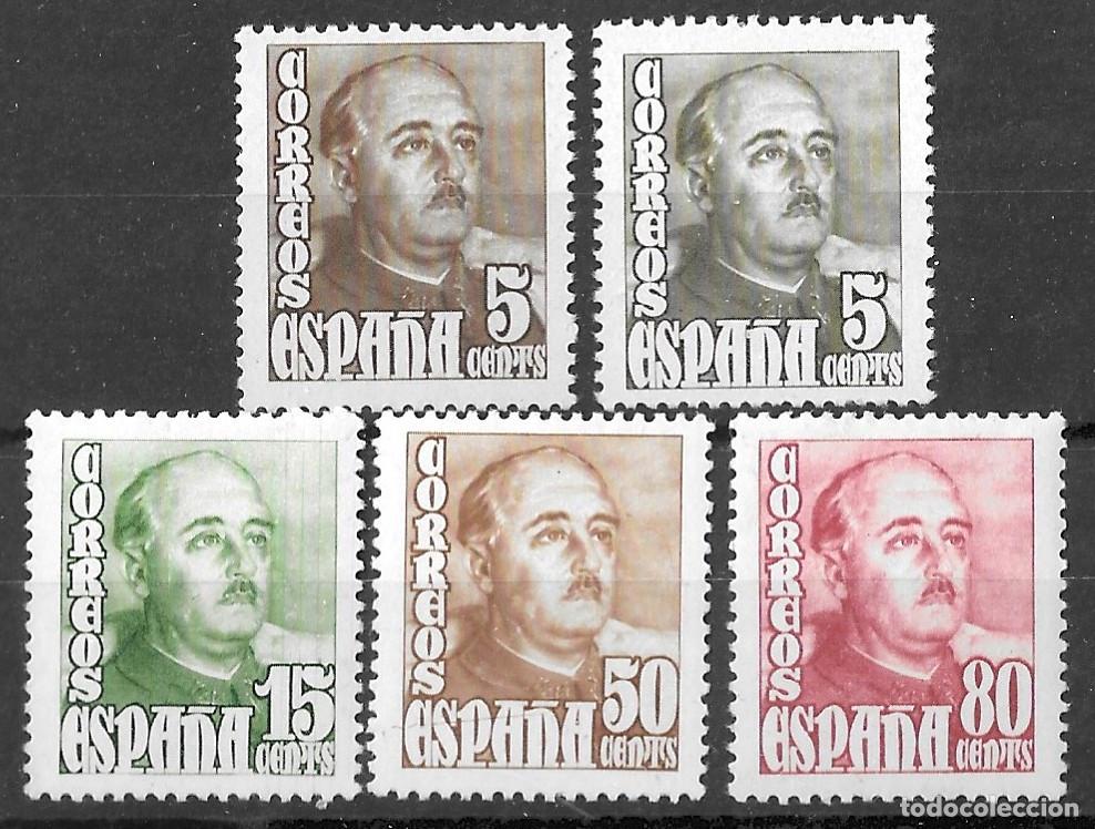 Selos: 1948-54. General Franco. N&ordm;1020-23 Edifil + 5 Cent. Gris. Sin Fijasello