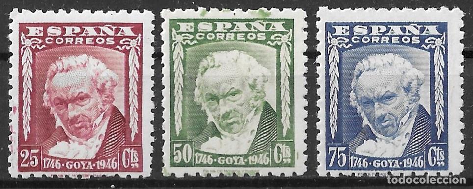 Selos: 1946. II Cent. Nacimiento de Goya. N&ordm;1005-1007 Edifil. Sin Fijasello
