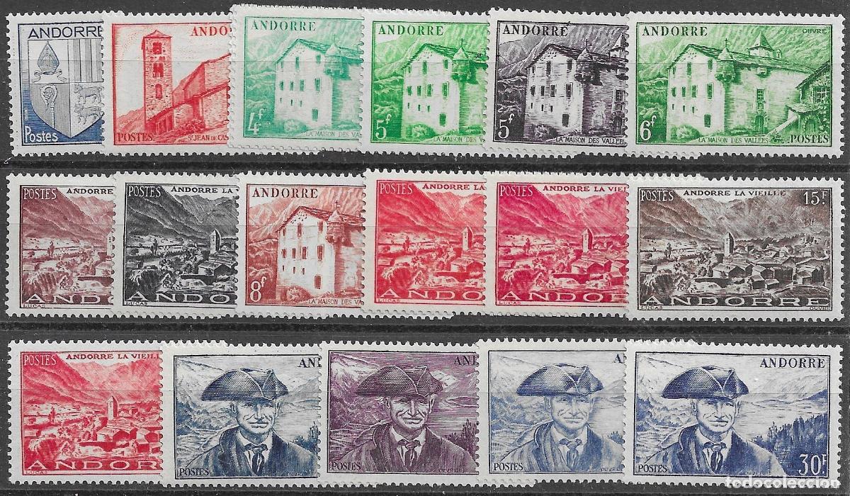 Selos: 1944-51. Andorra Francesa. Paisajes y Monumentos. N&ordm;119-137 Yvert. Lujo. Con Fijasello