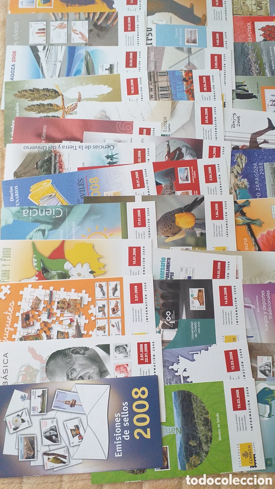 Sellos: Colecci&oacute;n completa de emisiones de sellos a&ntilde;o 2008. Panfletos informativos a&ntilde;o 2008