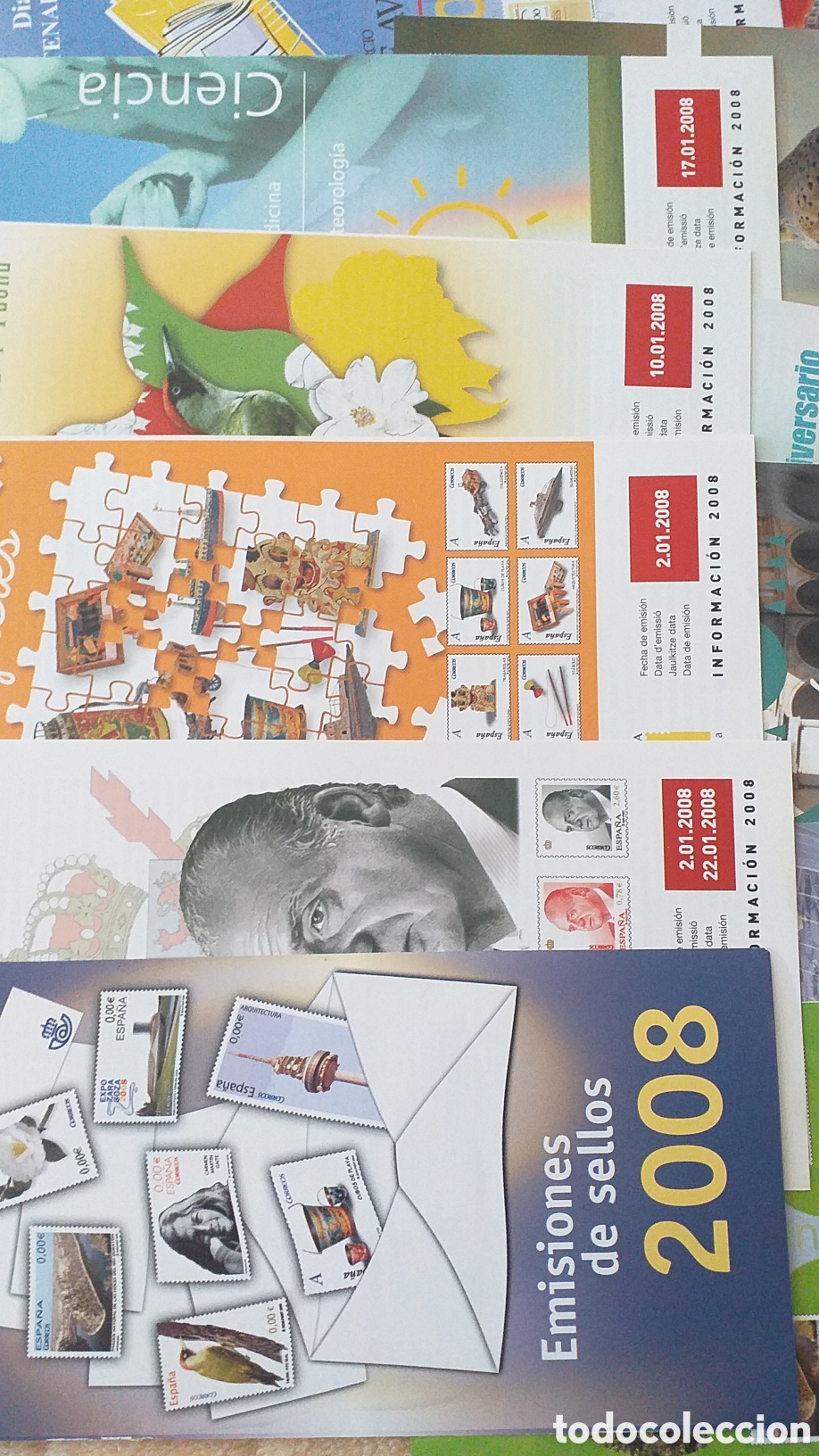 Sellos: Colecci&oacute;n completa de emisiones de sellos a&ntilde;o 2008. Panfletos informativos a&ntilde;o 2008.