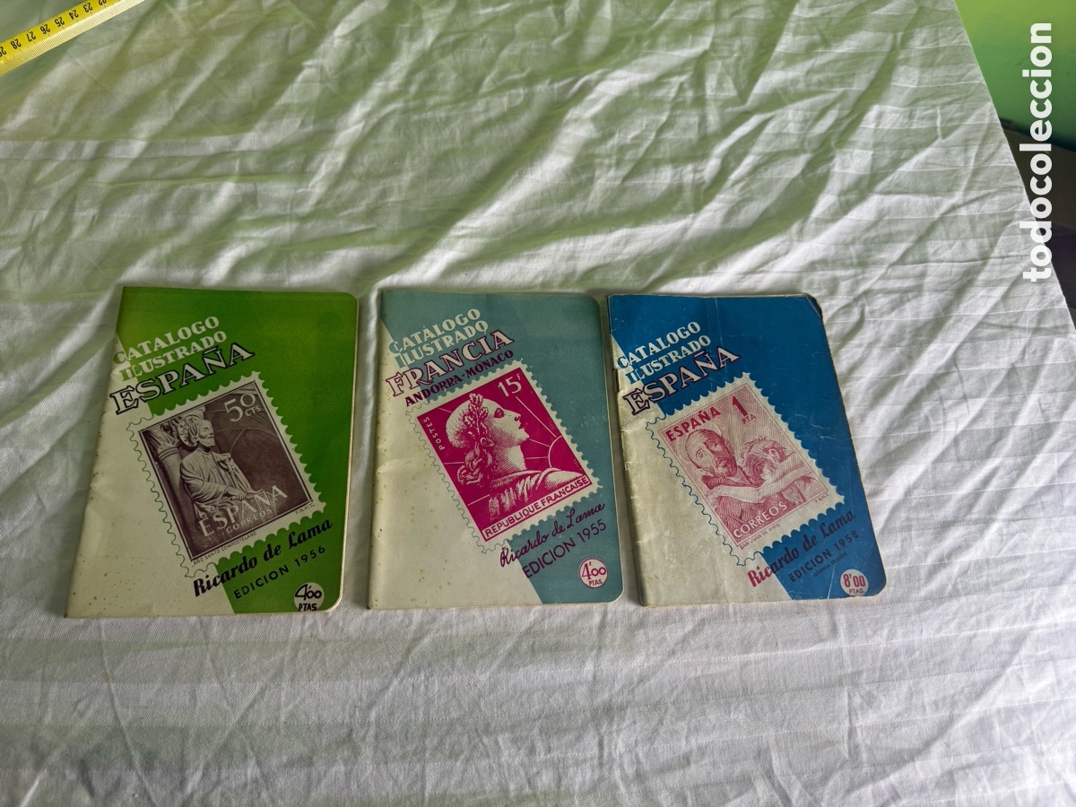 Francobolli: LOTE 3 CAT&Aacute;LOGOS ANTIGUOS DE SELLOS RICARDO DE LAMA &ndash; A&Ntilde;OS 50 &ndash; ESPA&Ntilde;A Y FRANCIA