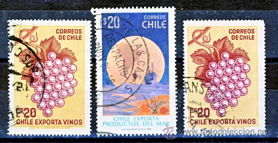 Sellos: CHILE.- CHILE EXPORTA VINOS.- CHILE EXPORTA PRODUCTOS DEL MAR.- - Foto 1