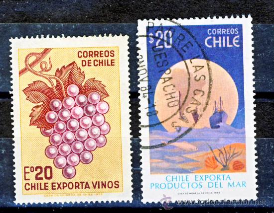 Sellos: CHILE.- CHILE EXPORTA VINOS.- CHILE EXPORTA PRODUCTOS DEL MAR.- (2) - Foto 1