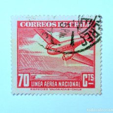 Sellos: SELLO POSTAL CHILE 1945 70 C LAN , LINEA AÉREA NACIONAL AVION Y MONTAÑAS , SELLO DIFICIL