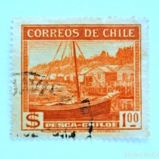 Sellos: SELLO POSTAL CHILE 1938 1 PESO BARCO DE PESCA , PESCA CHILOE