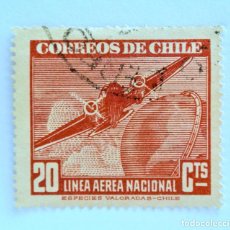 Sellos: SELLO POSTAL CHILE 1948 20 C LAN AVION Y MUNDO CON RAREZA MARCA DE AGUA INVERTIDA