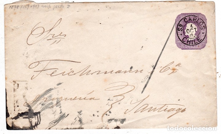 Sellos: ENTERO POSTAL CIRCULADO CHILE 1892 - Foto 1