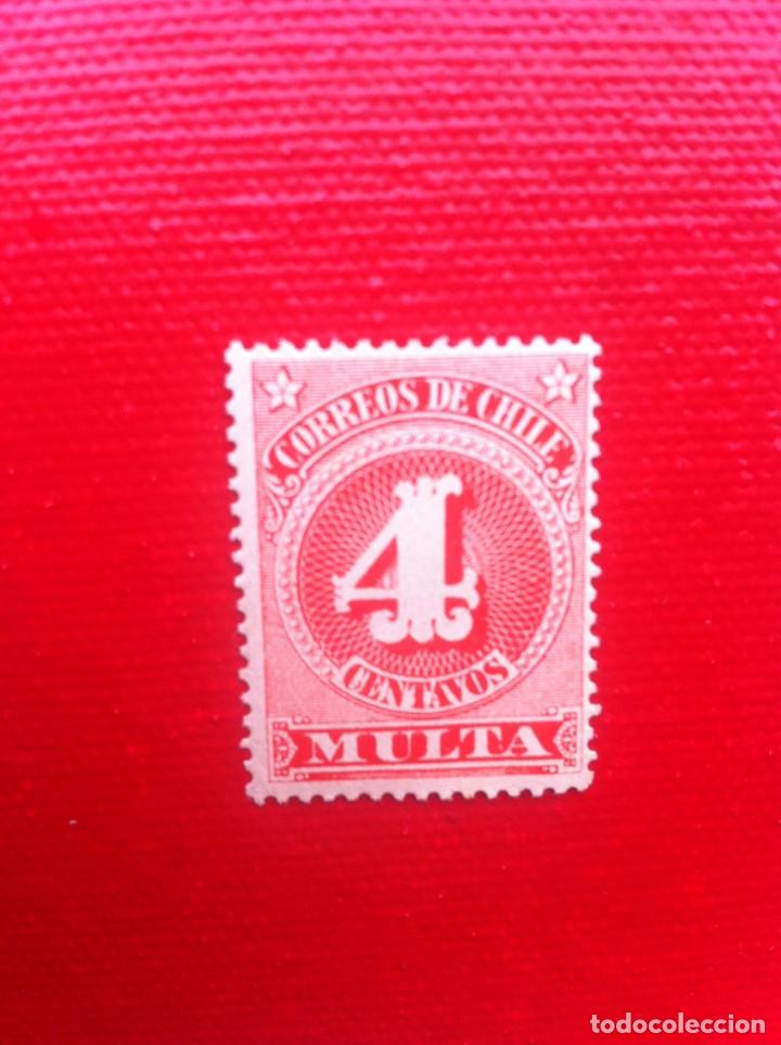 Sellos: SELLO USADO. CHILE. 4 CENTAVOS. MULTA - Foto 1