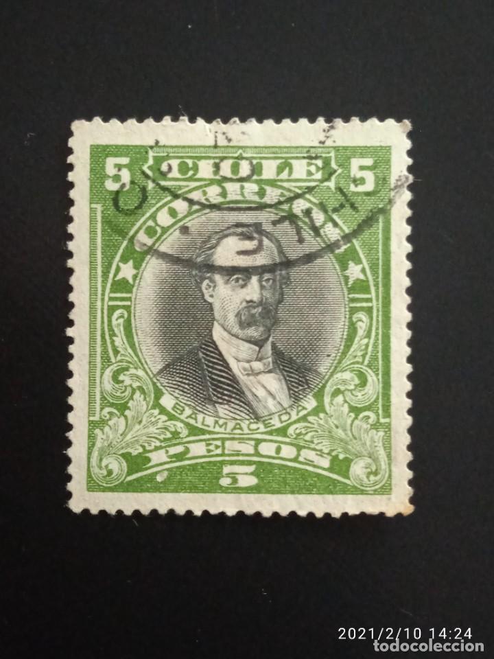 Sellos: CHILE 5 PESOS, BALMACEDA A&Ntilde;O 1918. - Foto 1