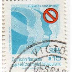 Sellos: CHILE. COMISIÓN NACIONAL CONTROL TABAQUISMO. 1987. YT-829. USADO CON CHARNELA. A11-4. Lote 364192861