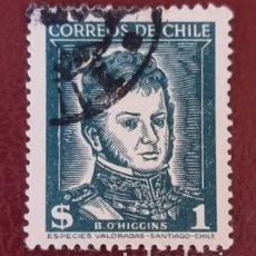 Sellos: SELLO CHILE 1953 B. O´HIGGINS VALOR FACIAL 1$ VERDE