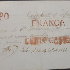 Sellos: O)1841 CHILE, COPIAPO, FRANCA CERTIFICACION  SLIGHTLY SMUDGED, MANUSCRIPT CERTIFICADO DE OFICIO, HAN
