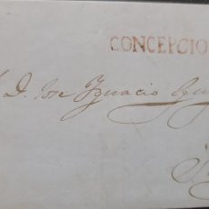 Sellos: O) 1853 CIRCA, CHILE, PREPHILATELIC, CONCEPCION HANDSTAMP IN RED, PREPAID 2 REALES MANUSCRIPT, COMPL