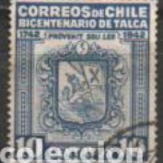 Sellos: CHILE Nº 186 (AÑO 1942) BICENTENARIO DE LA CIUDAD DE TALCA, USADO