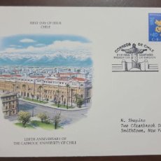 Sellos: P) 1988 CHILE, CATHOLIC UNIVERSITY CENTENARY, COAT OF ARMS, CIRCULATED TO NEW YORK, FDC, XF