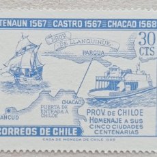 Sellos: 1968. CHILE. 327. LAS 5 POBLACIONES CENTENARIAS DE LA PROVINCIA DE CHILOE. SERIE COMPLETA. USADO.