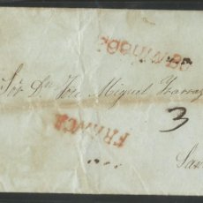 Sellos: O) 1838 CHILE, PRESTAMP - PREPHILATELIC, FRANCA COQUINBO MARK IN RED - COQUIMBO, ADDRESSE JOSE MIG