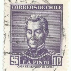 Sellos: ❤️ SELLO: FRANCISCO ANTONIO PINTO (1785-1858), 1956, CHILE, GENERALES, 10 PESOS CHILENOS ❤️