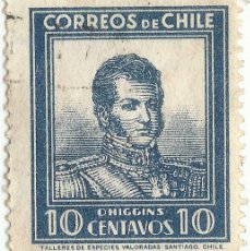 Sellos: ❤️ SELLO DE CHILE: BERNARDO O'HIGGINS 1776-1842, 1932, 10 CENTAVOS CHILENOS ❤️