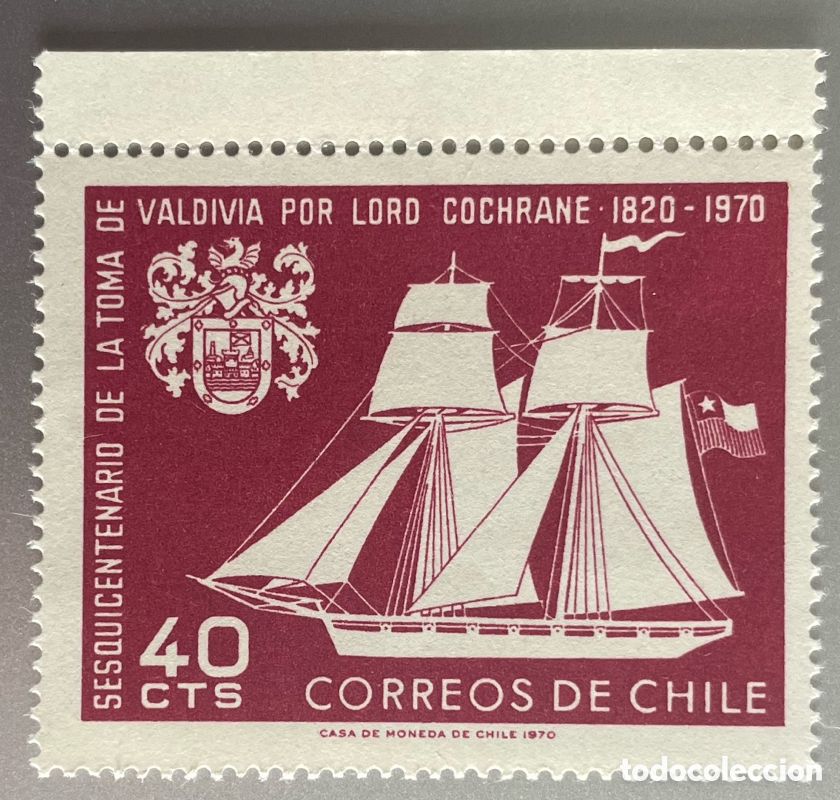 Sellos: Chile. Toma de Valdivia. Barco. 1970 - Foto 1