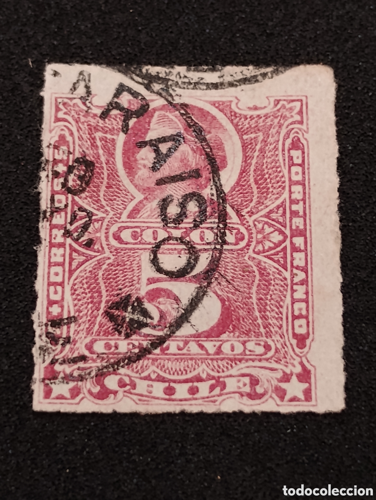Sellos: Sello postal Chile1883 , 5 centavos , Crist&oacute;bal col&oacute;n - Foto 2