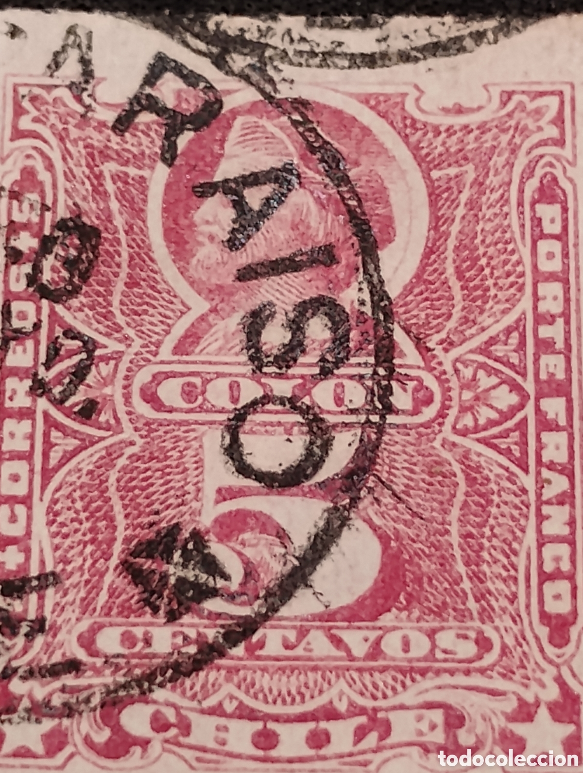 Sellos: Sello postal Chile1883 , 5 centavos , Crist&oacute;bal col&oacute;n - Foto 1