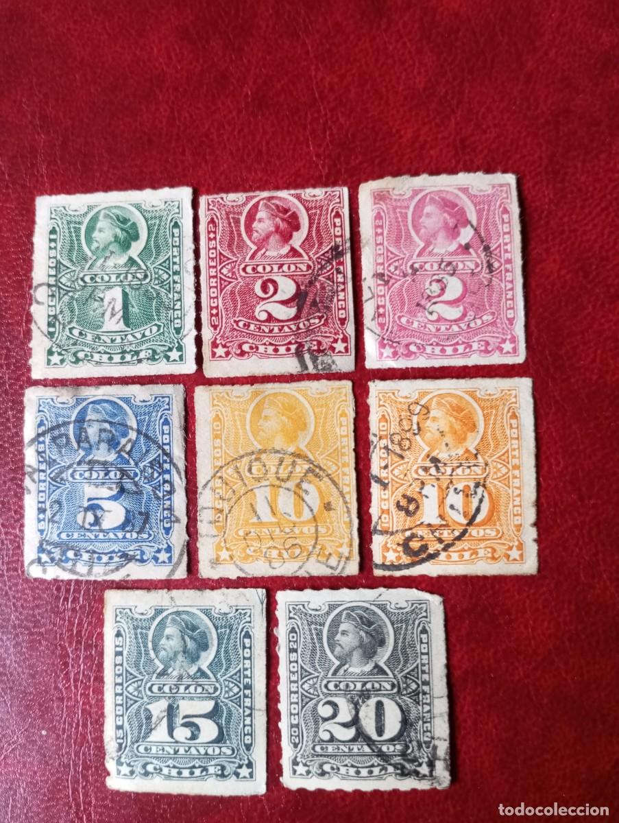 Sellos: CHILE, 1879 CRIST&Oacute;BAL COL&Oacute;N, YT 21 y ss
