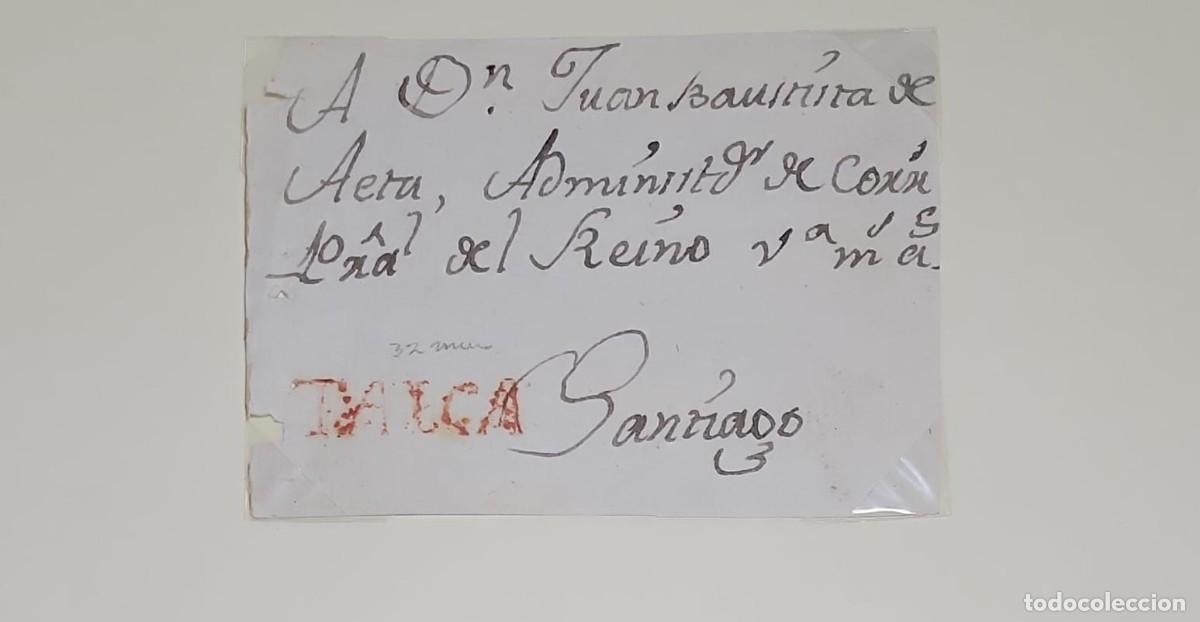 Sellos: O) CHILE, TALCA, MARK IN RED, PREPHILATELIC, PRESTAMP, ADDRESSED TO JUAN BAUTISTA DE AETA, GENERAL