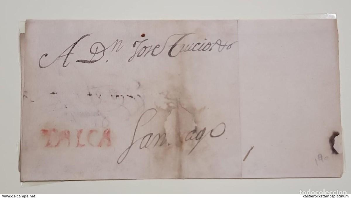 Sellos: O) CHILE,TALCA,MARK IN RED, PREPHILATELIC - PRESTAM, 1 real de plata HANDSTRUCK, CIRCULATED COVER