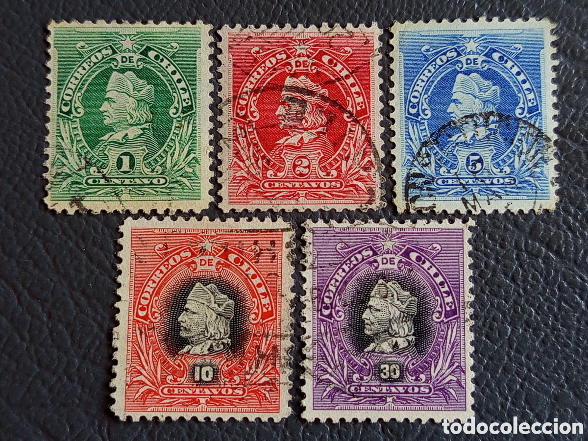 Sellos: Chile 1905-09 - Col&oacute;n &rdquo;Correos de Chile&rdquo; - 5 valores 1/2/5/10/30c - Scott 68/75 - Usado