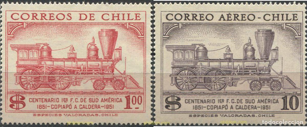 Sellos: 58134 MNH CHILE 1954 CENTENARIO DEL PRIMER FERROCARRIL SUDAMERICANO
