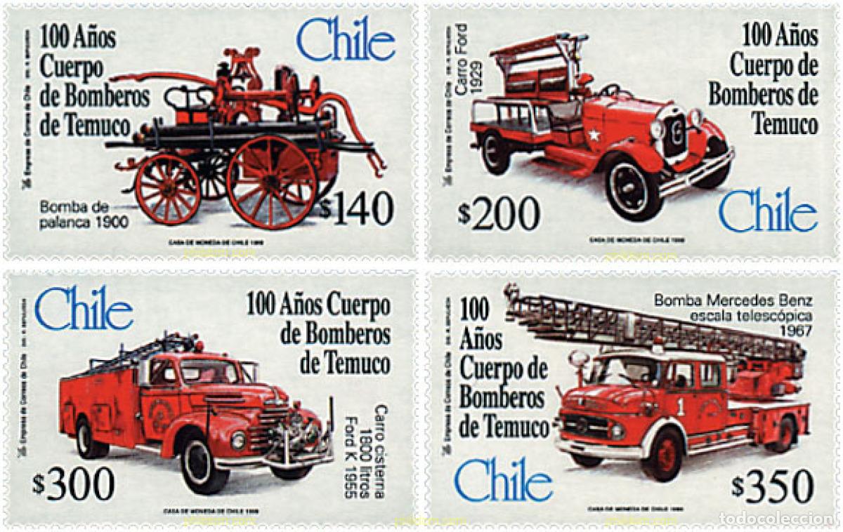 Sellos: 46498 MNH CHILE 1999 CENTENARIO DEL CUERPO DE BOMBEROS DE TEMUCO